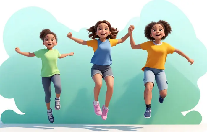 Joyful Happy Girls 3D Character Graphic Artwork Illustration